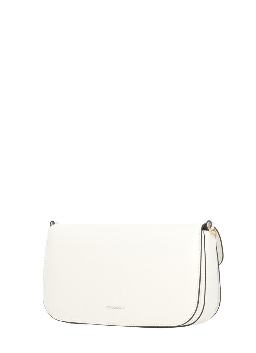 Coccinelle Ivory Leather C-Me Medium Shoulder Bag With Flap Closure
