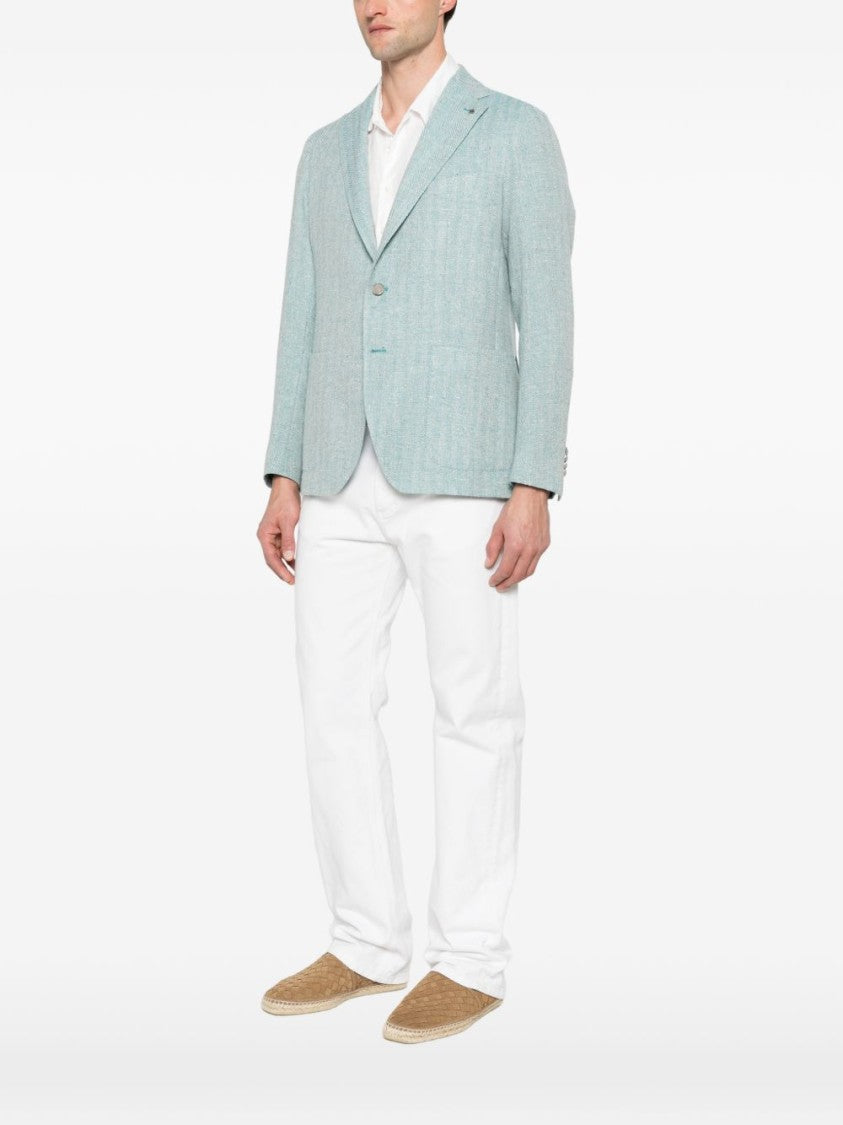 Tagliatore Herringbone Pattern Tailored Jacket With Notched Lapels