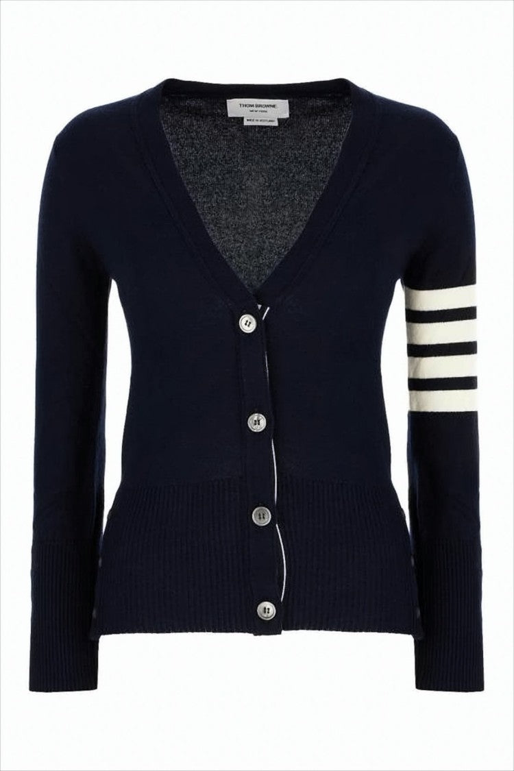 Thom Browne Fitted Cashmere Cardigan With Distinctive Striped Sleeves
