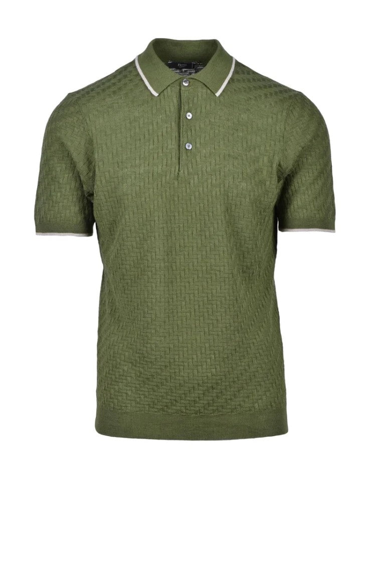 Fama Green Linen And Cotton Polo Shirt