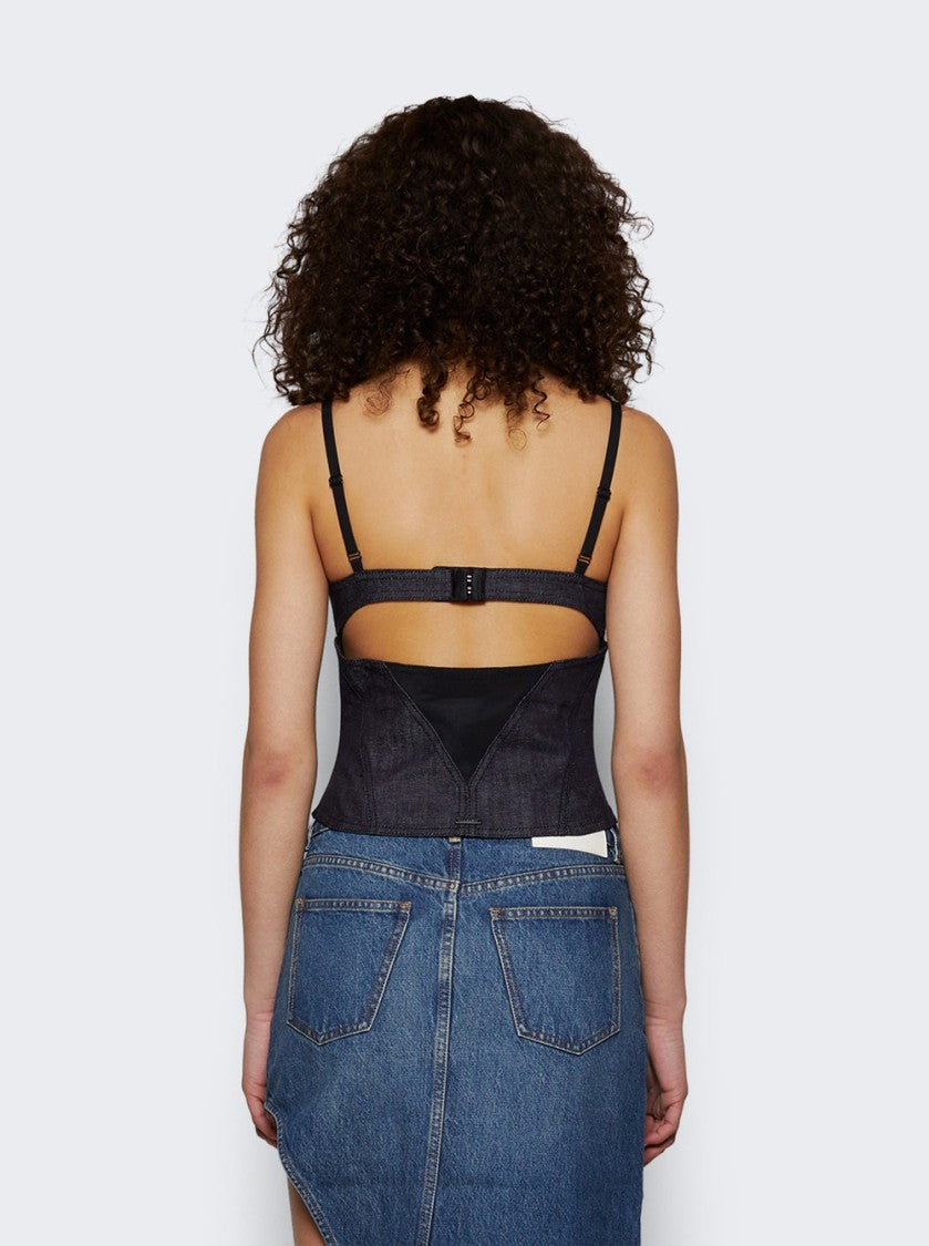 Mugler Corset Denim Top Raw Blue And Black