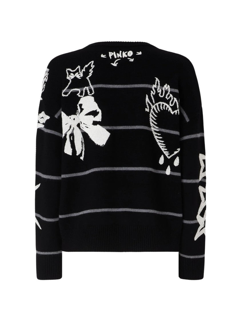 Pinko Nuova Andros Maglia Striped Graphic Knit Sweater