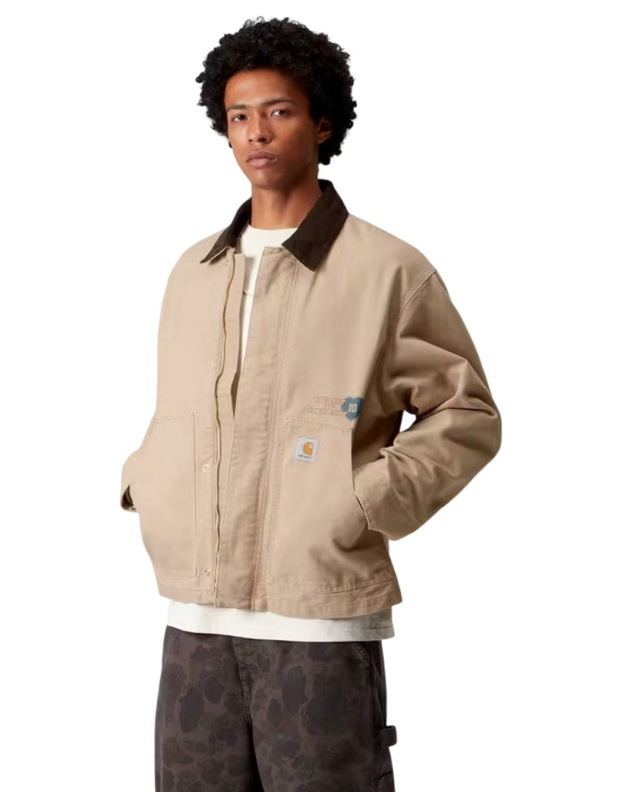 Carhartt Wip Beige Cotton Jacket With Contrasting Dark Brown Collar