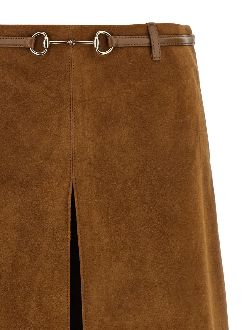 Gucci A-Line Suede Midi Skirt