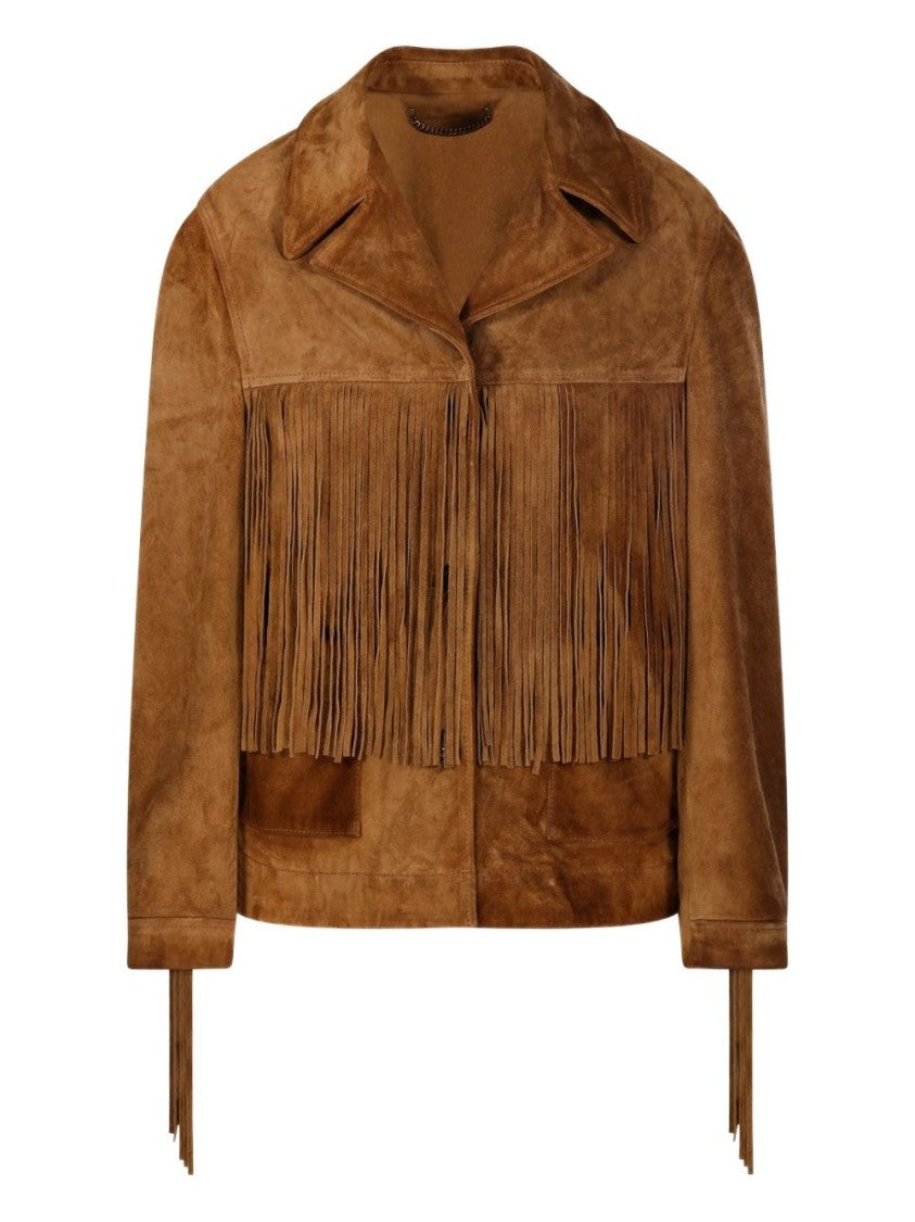 Golden Goose Fringed Brown Suede Jacket With Classic Collar