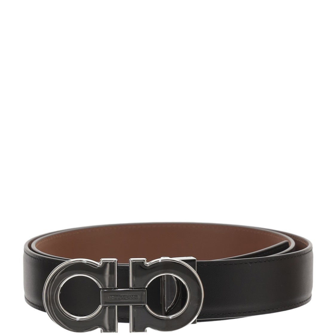 Salvatore Ferragamo Black Double Hook Reversible Leather Belt