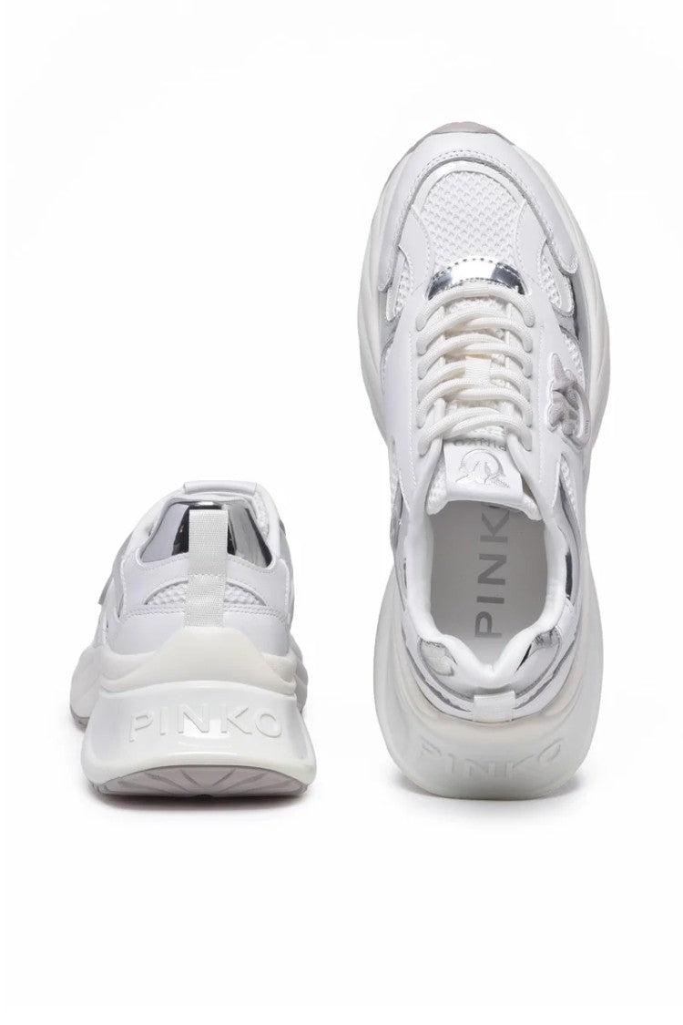 Pinko Mirror Leather Rubber Sneakers - White