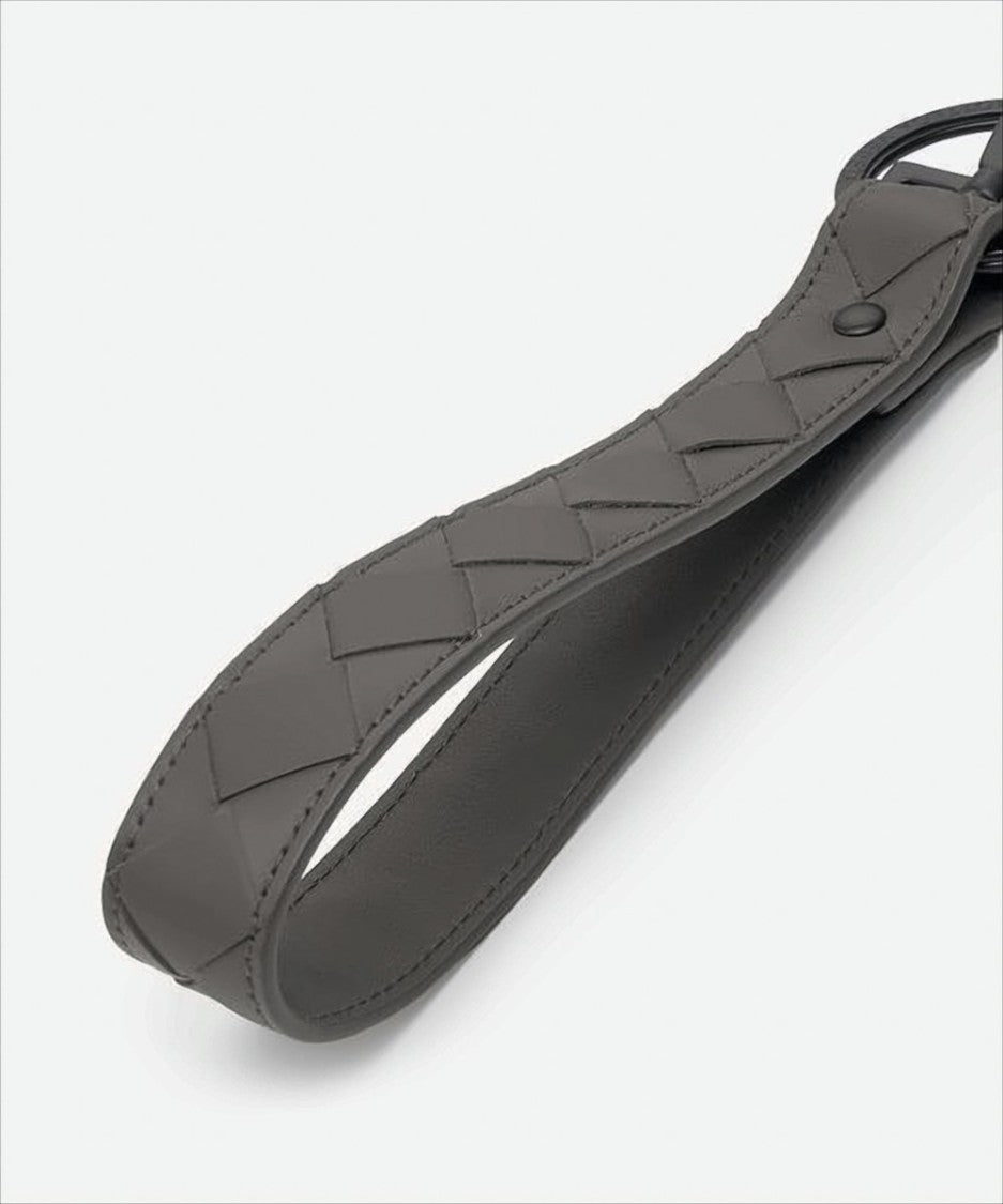 Bottega Veneta Looped Leather Keyring With Woven Pattern And Matte Black Clasp