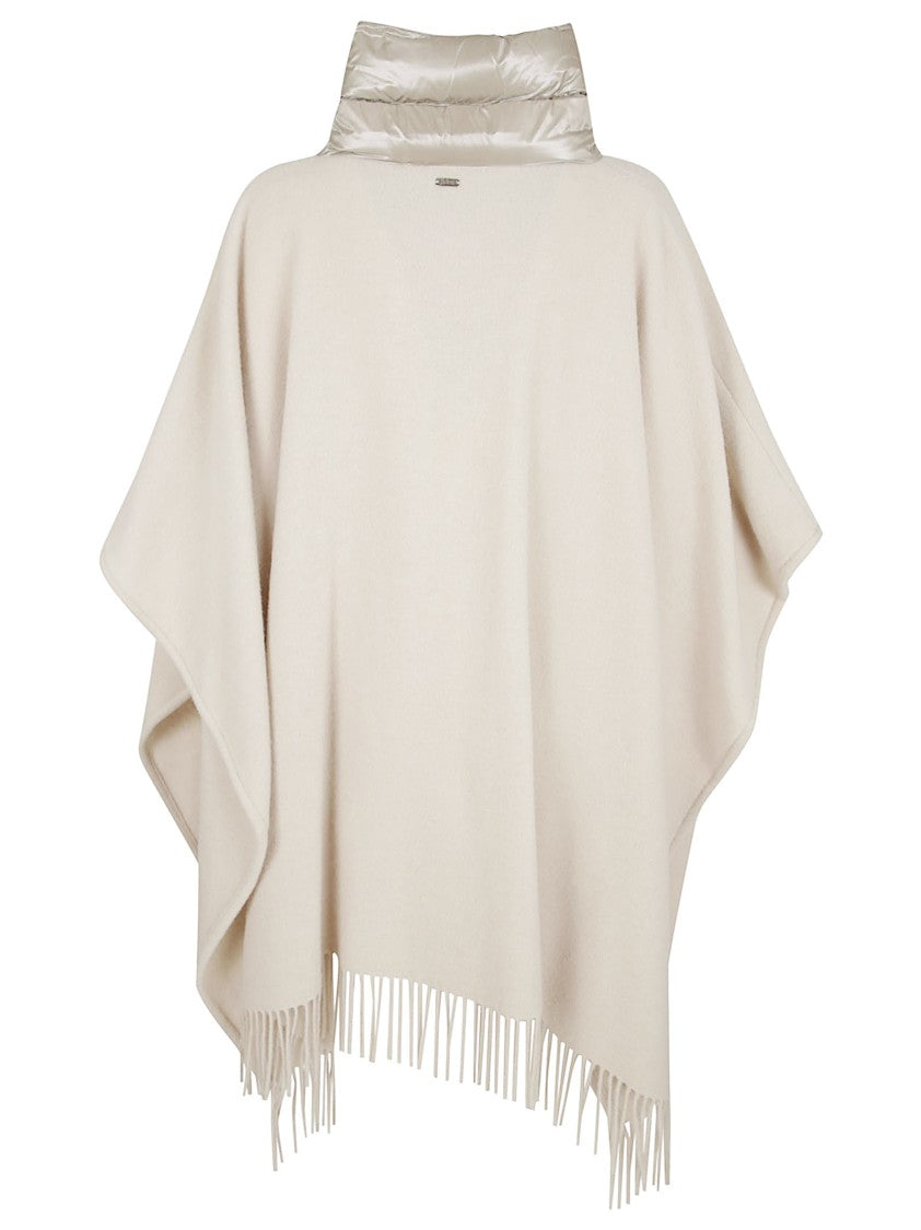 Herno Wool And Cashmere Cape With Padded Collar And Fringed Hem