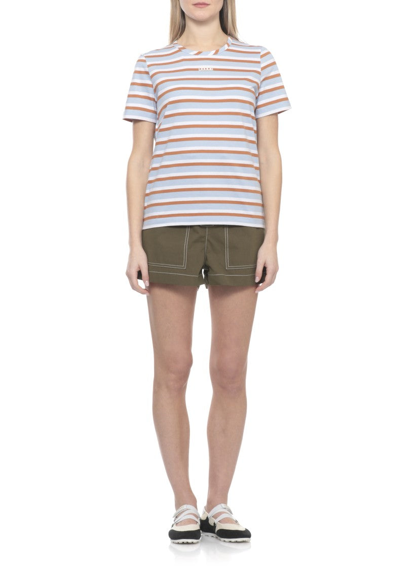 Marni Light Blue Striped Cotton T-Shirt