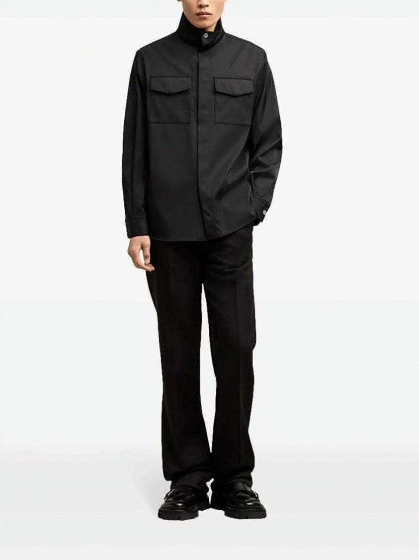 Ami Paris Boxy-Fit High Collar Shirt With Flap Pockets