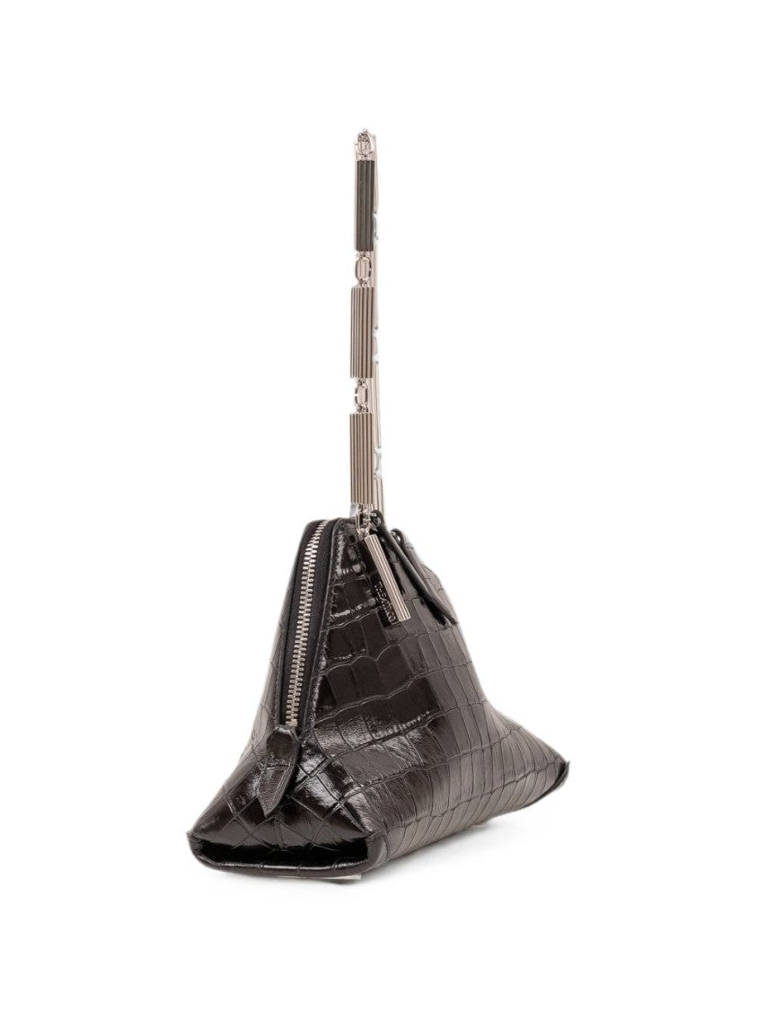 The Attico Black Glossy Crocodile-Embossed Handbag