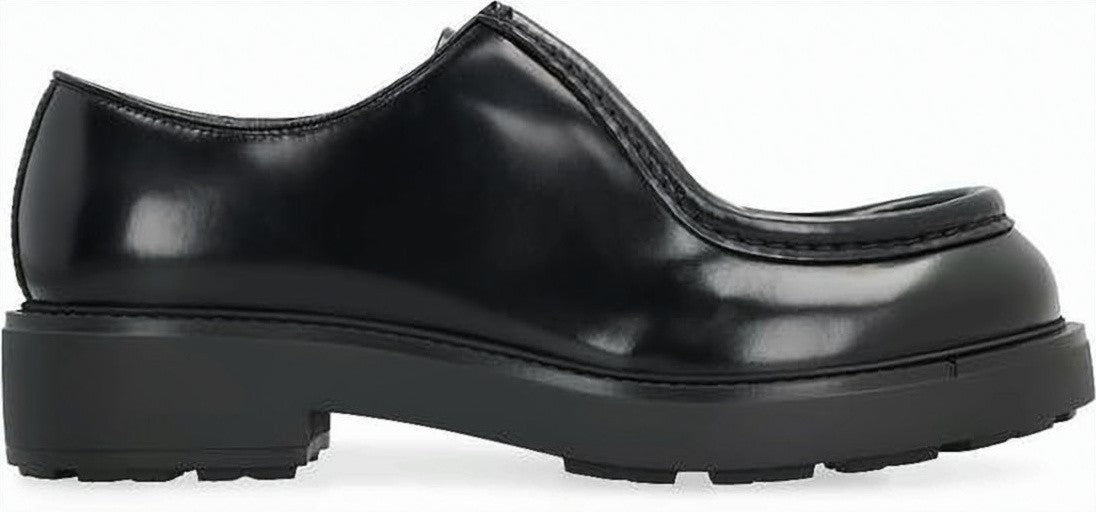 Prada Polished Leather Loafers With Chunky Sole And Elevated Heel
