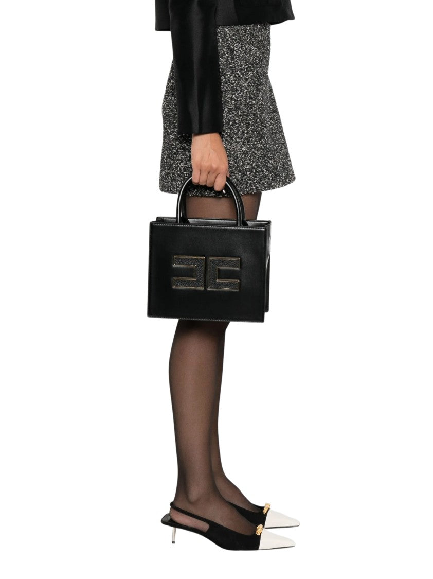 Elisabetta Franchi Structured Black Handbag With Gold Logo Accents
