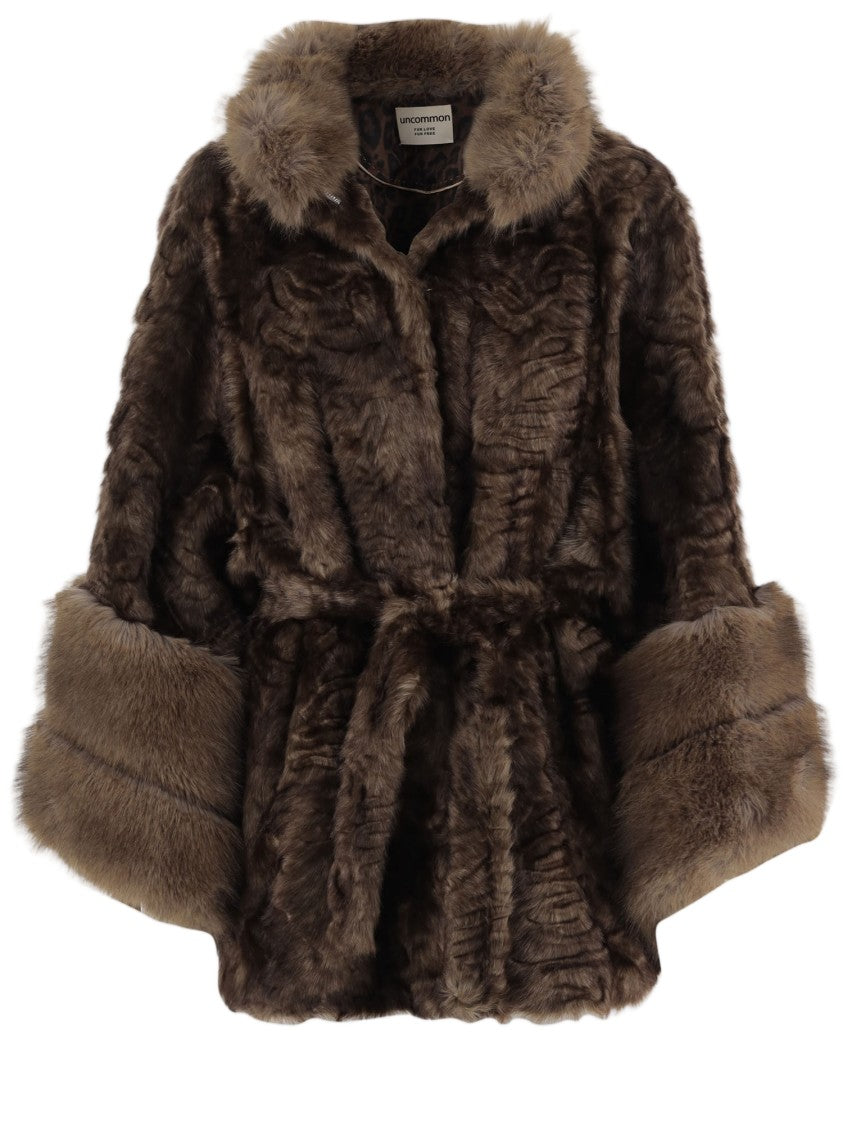 Uncommon Brown Belted Faux Fur Jacket
