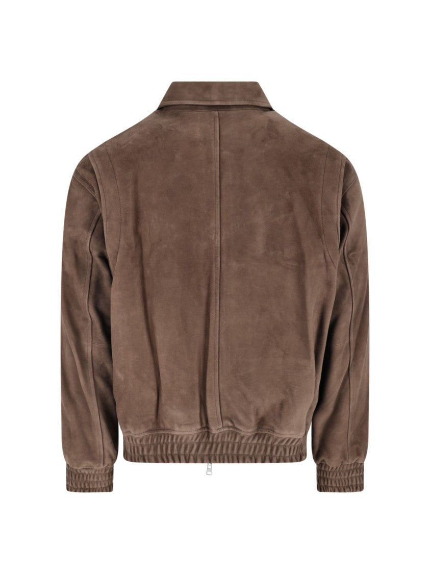 Dunst Brown Suede Classic-Collar Bomber Jacket