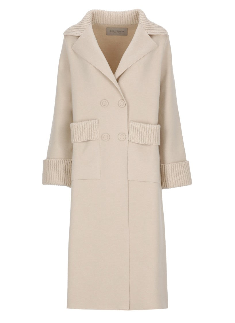 D. Exterior Beige Wool Double-Breasted Coat