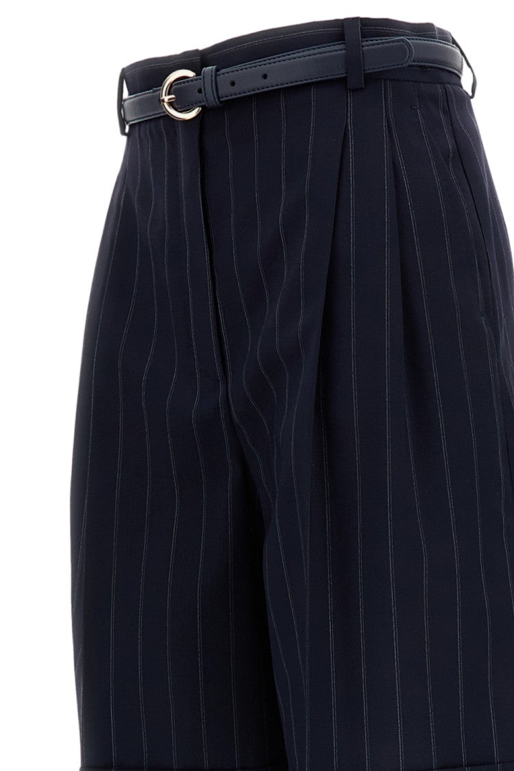 Max Mara Blue Pinstriped Ere Wool Bermuda Shorts