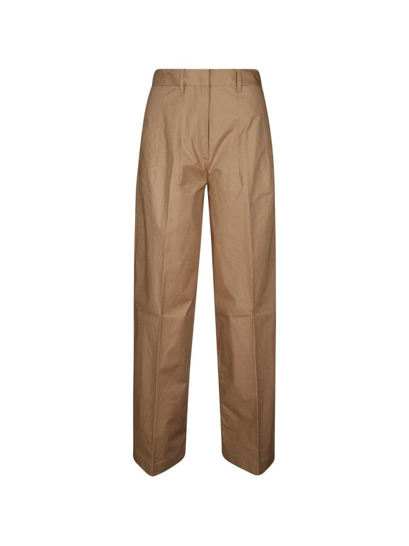 Nine In The Morning Beige Straight-Leg Pleated Logo Pants