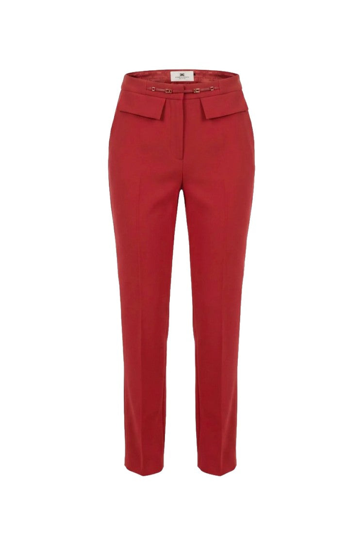 Elisabetta Franchi Red Slim Polyamide-Blend Ankle-Length Pants