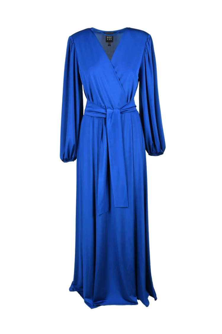 Access Fashion Midi-Length Wrap Dress With Puffed Sleeves