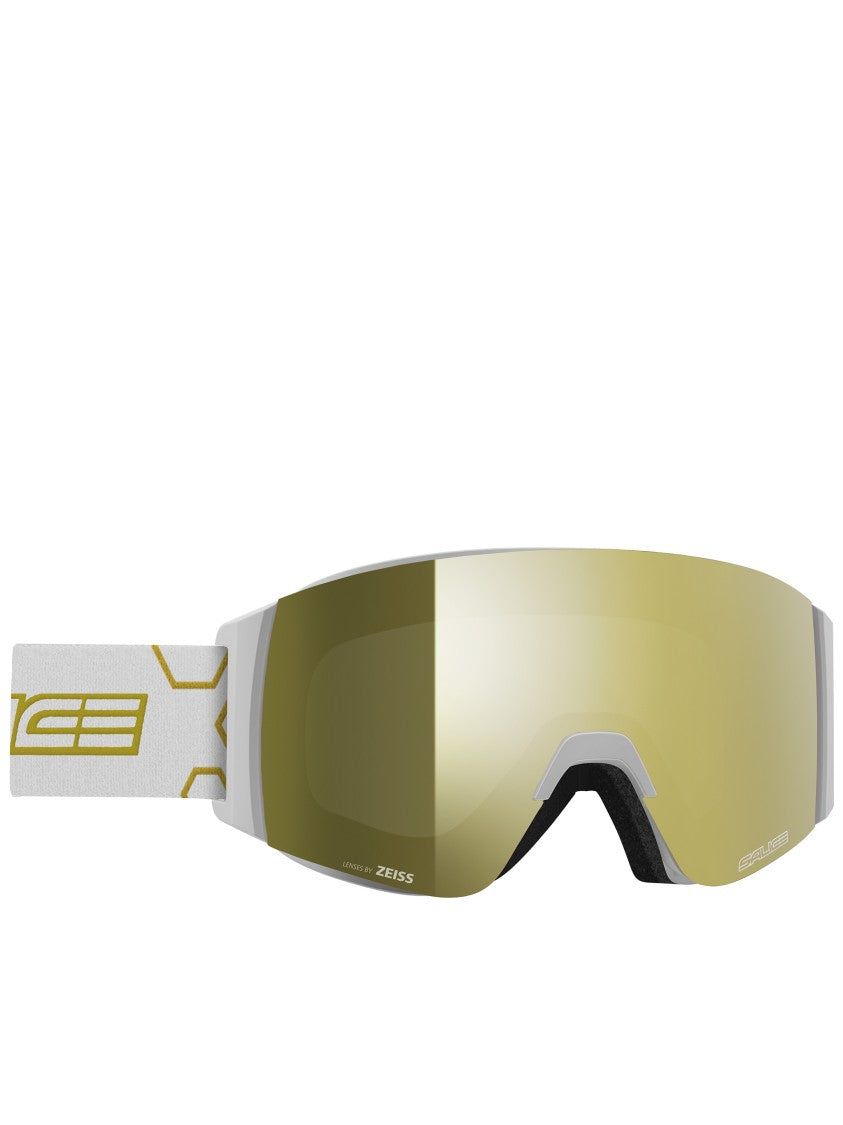 Salice White Wide-Lens Reflective Gold Ski Goggles