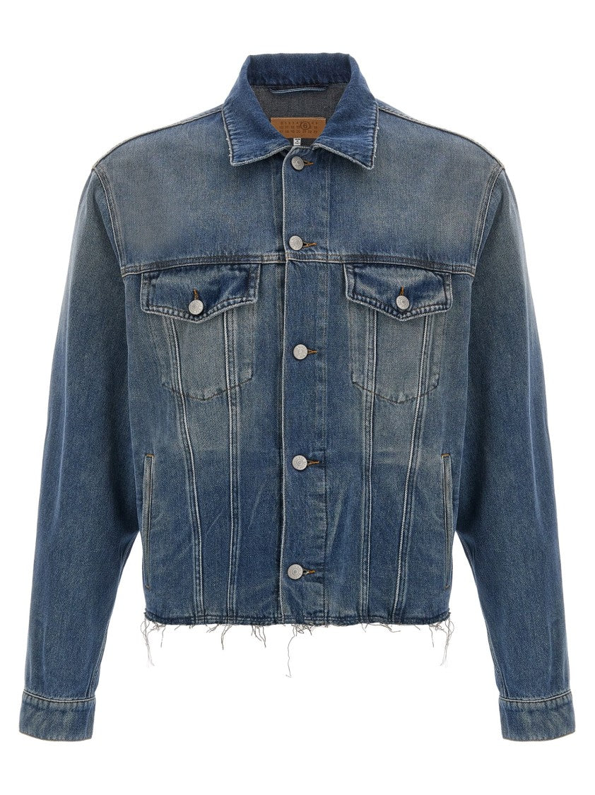 Mm6 By Maison Margiela Raw Cut Denim Jacket With Button Closure