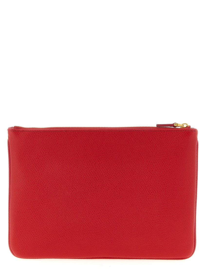 Valentino Garavani Garnet Calf Leather Vlogo Signature Clutch Bag With Metallic Emblem