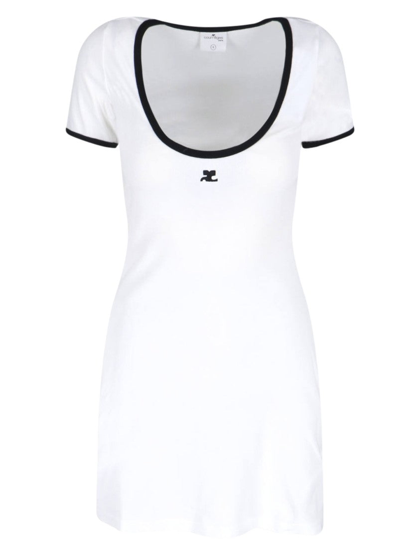 Courrèges Ribbed Cotton Mini Dress With Logo Embroidery