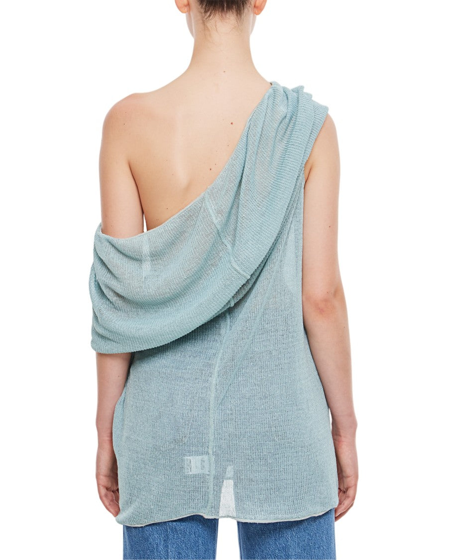 Vitelli Draped Neckline Sheer Linen Top With Asymmetrical Design
