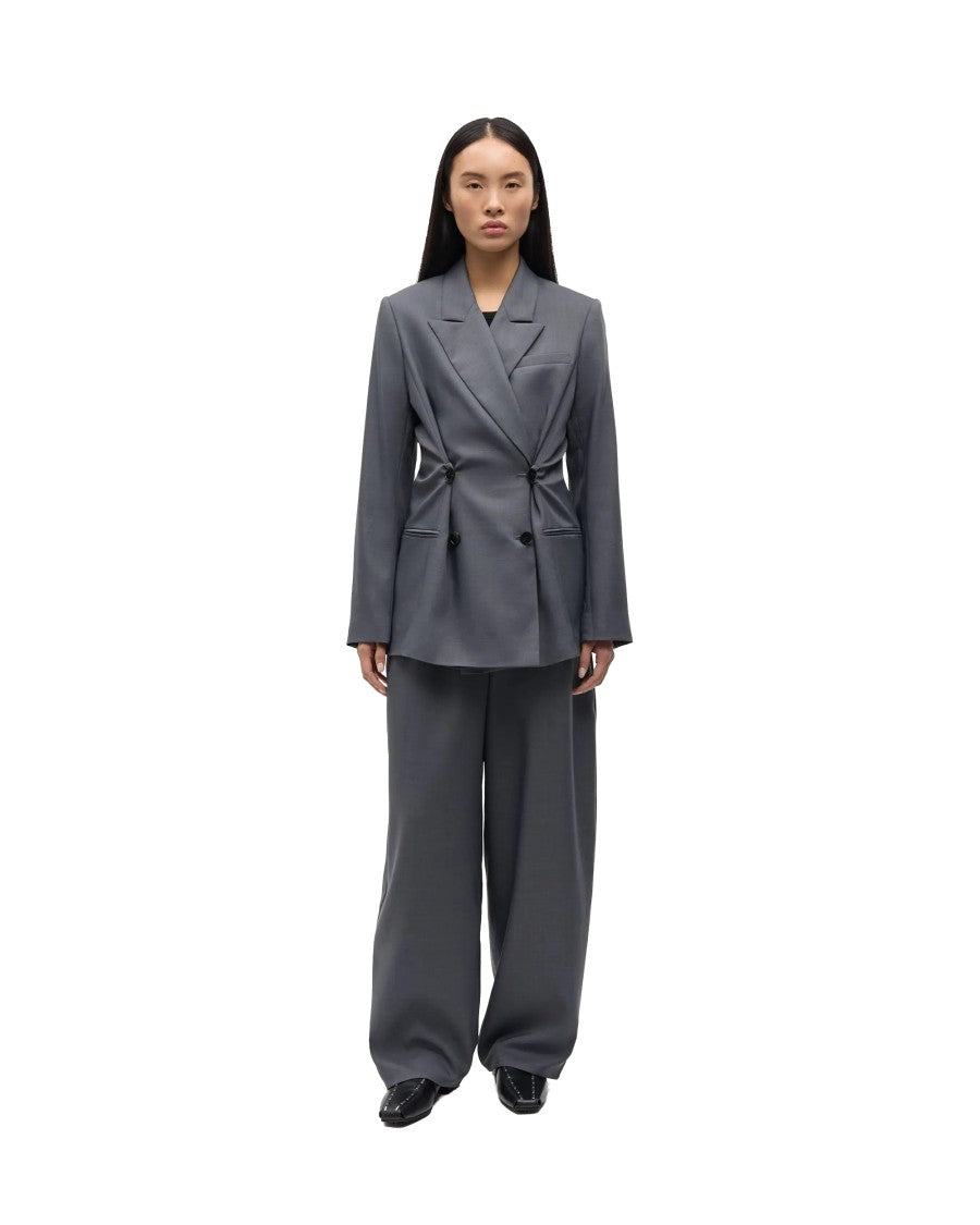 Samsøe Samsøe Dark Grey Saharper Pleat Melange Wide-Leg Pants