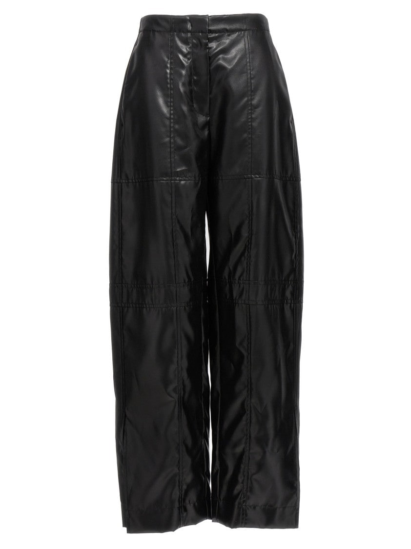 Jil Sander High-Waisted Black Cupro Pants With Coated Finish
