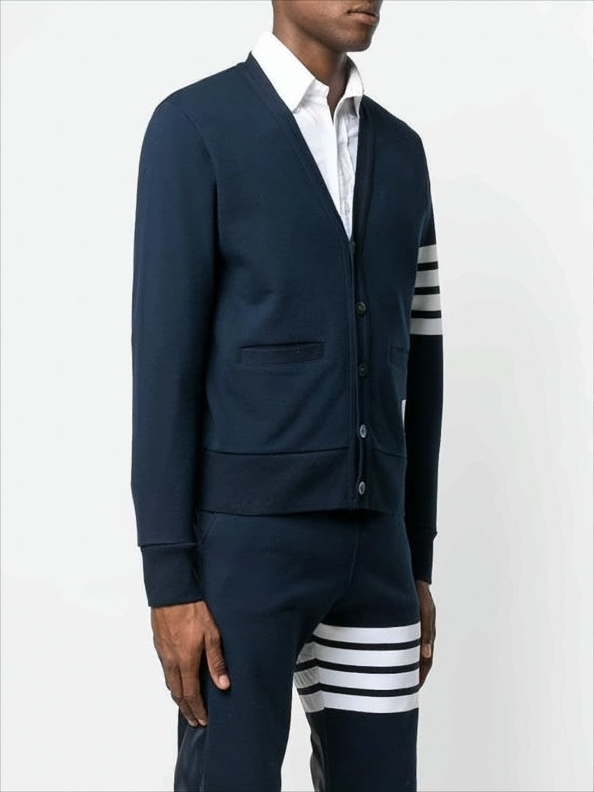 Thom Browne Cropped Blue Cardigan With Deep V-Neck And Signature Stripes