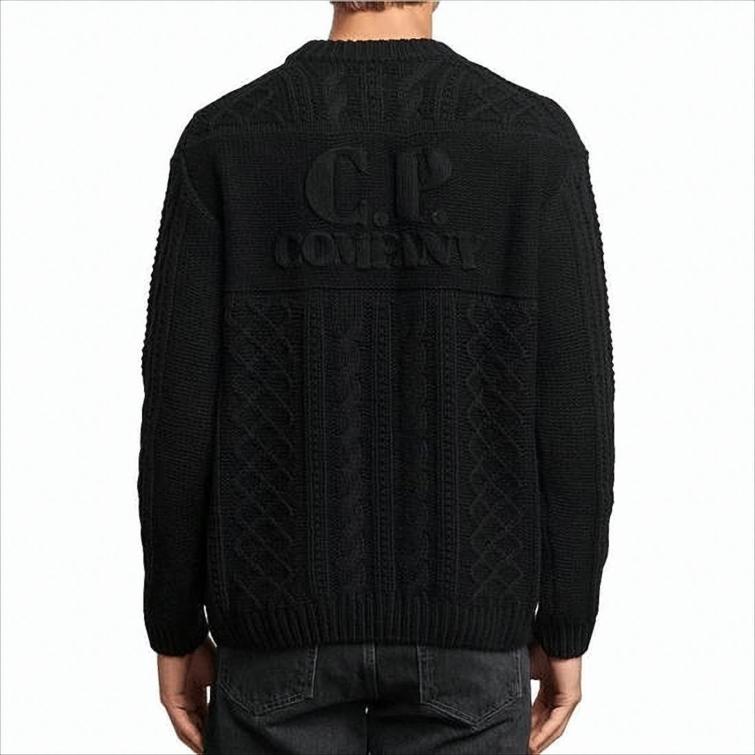 C.P. Company Textured Cable Knit Sweater With Crew Neckline And Logo Detail