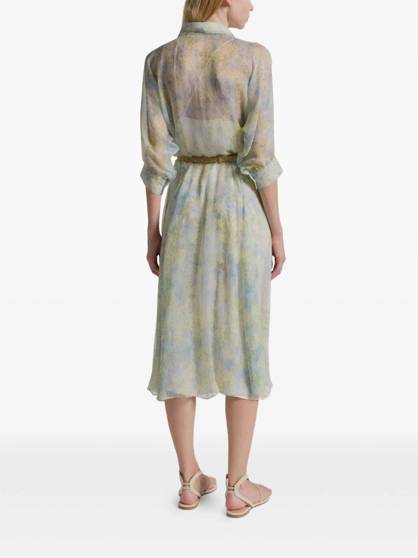 Alberta Ferretti Pastel Abito Print Silk Midi Dress