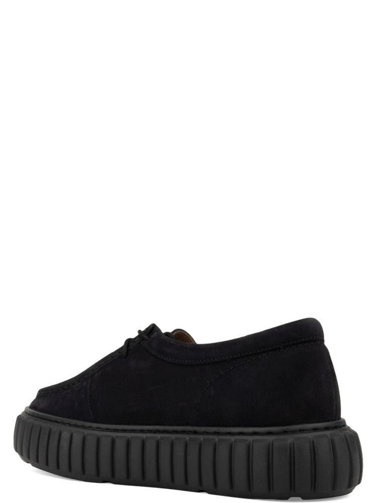 Sergio Moretti Black Leather Ridged Rubber Sole Sneakers