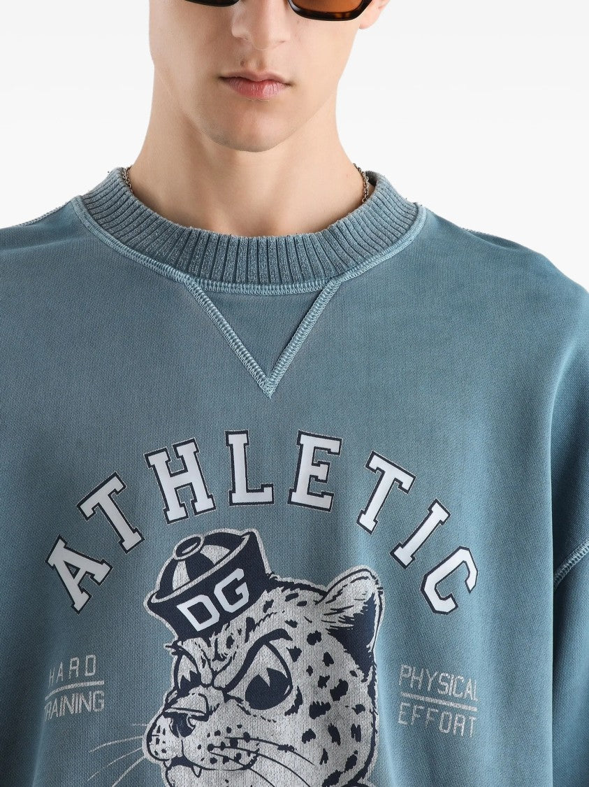 Dolce & Gabbana Washed Blue Relaxed Fit Leopard Sweatshirt