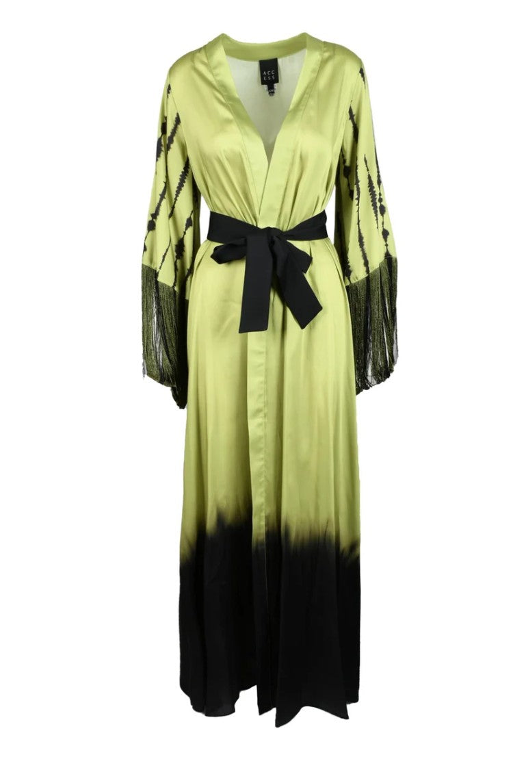 Access Fashion Gradient Midi Dress With Fringed Sleeves