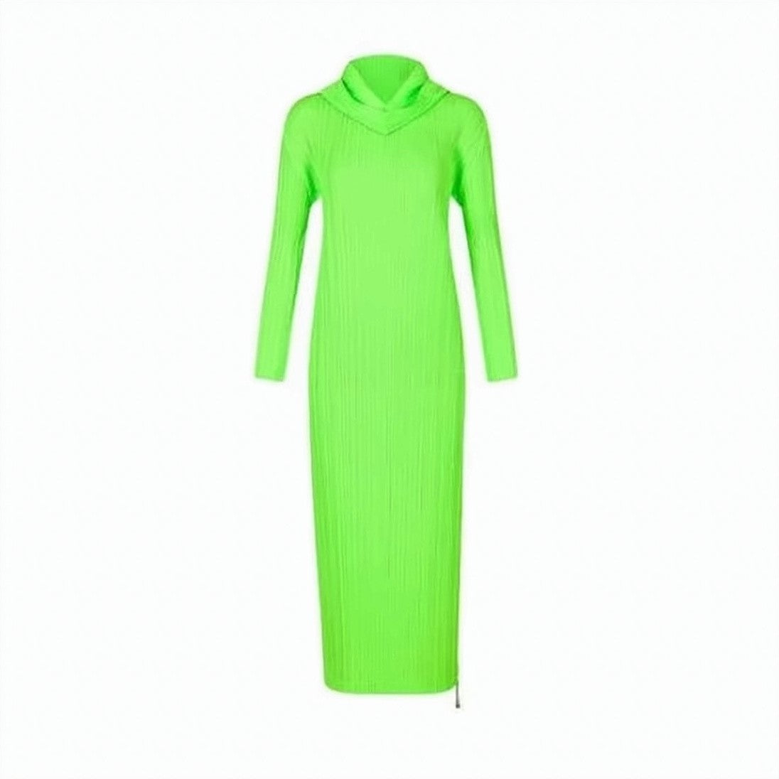 Pleats Please Pleated Long Dress With High Neckline