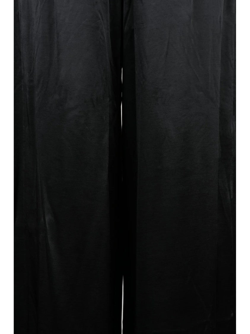 Meimeij Black Pleated Wide-Leg Satin Viscose Pants