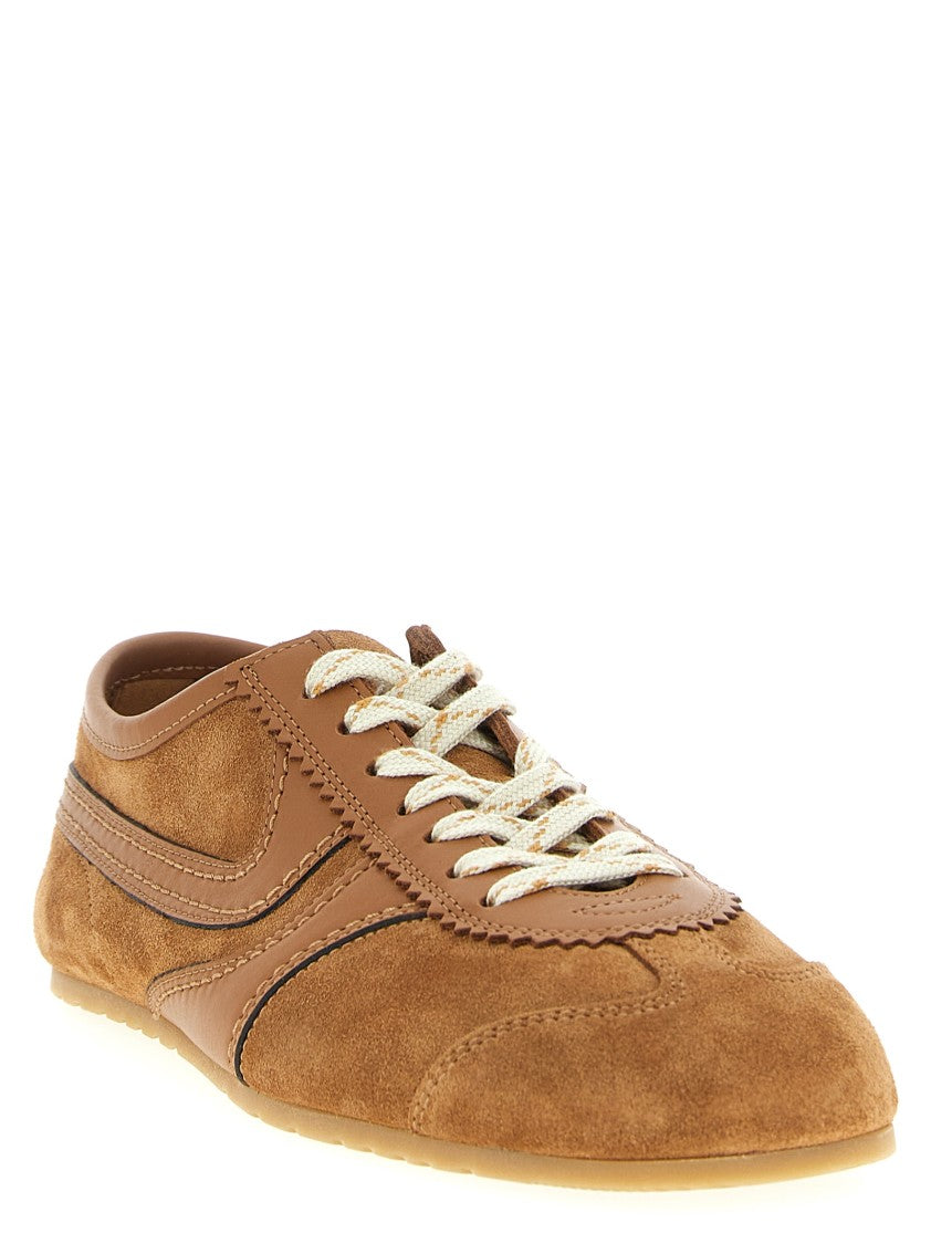 Dries Van Noten Suede Sneakers With Leather Overlays And Scalloped Design