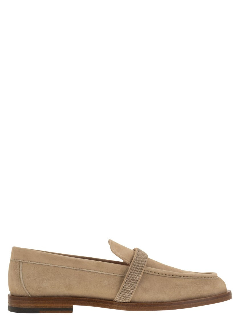 Fabiana Filippi Soft Suede Moccasin With Diamond Thread Detail