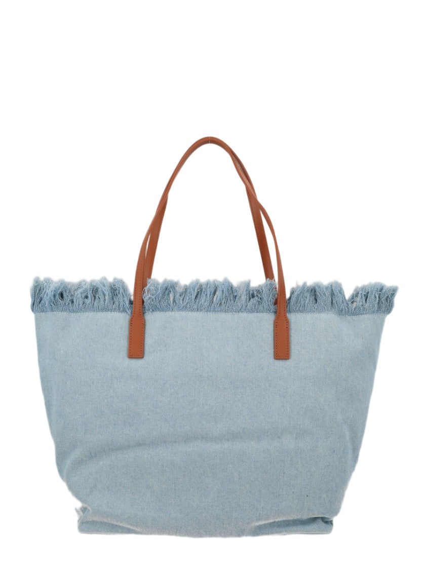 Mc2 Saint Barth Light Blue Denim Bohemian Frayed Tote Bag