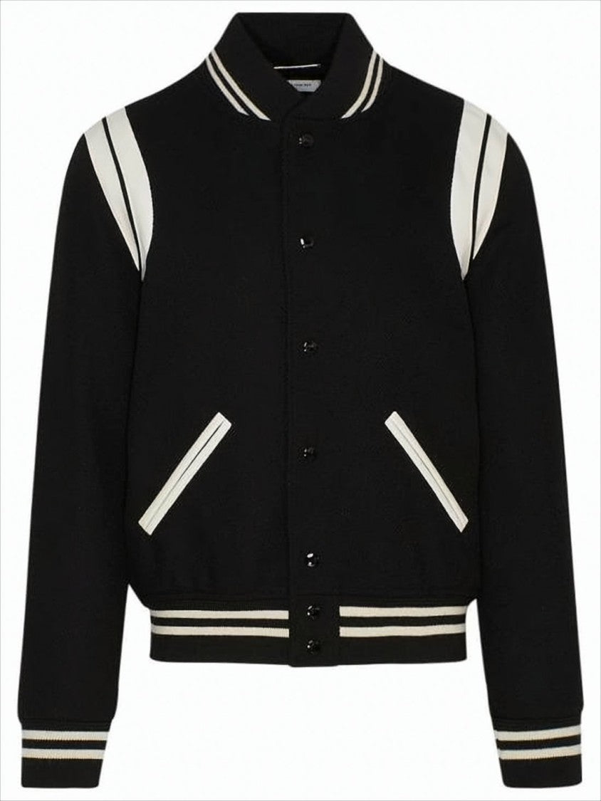 Saint Laurent Black Wool-Polyamide Blend Bomber Jacket