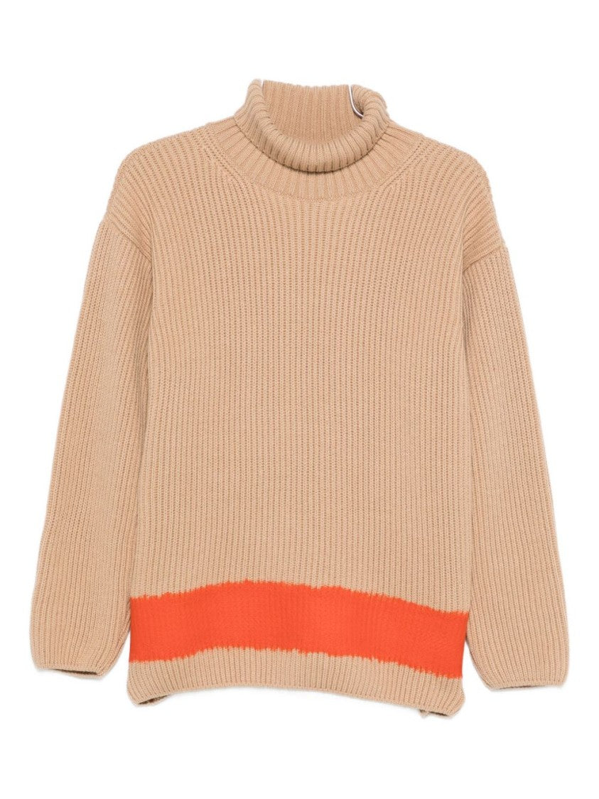 Msgm Ribbed Knit Sweater With High Turtleneck