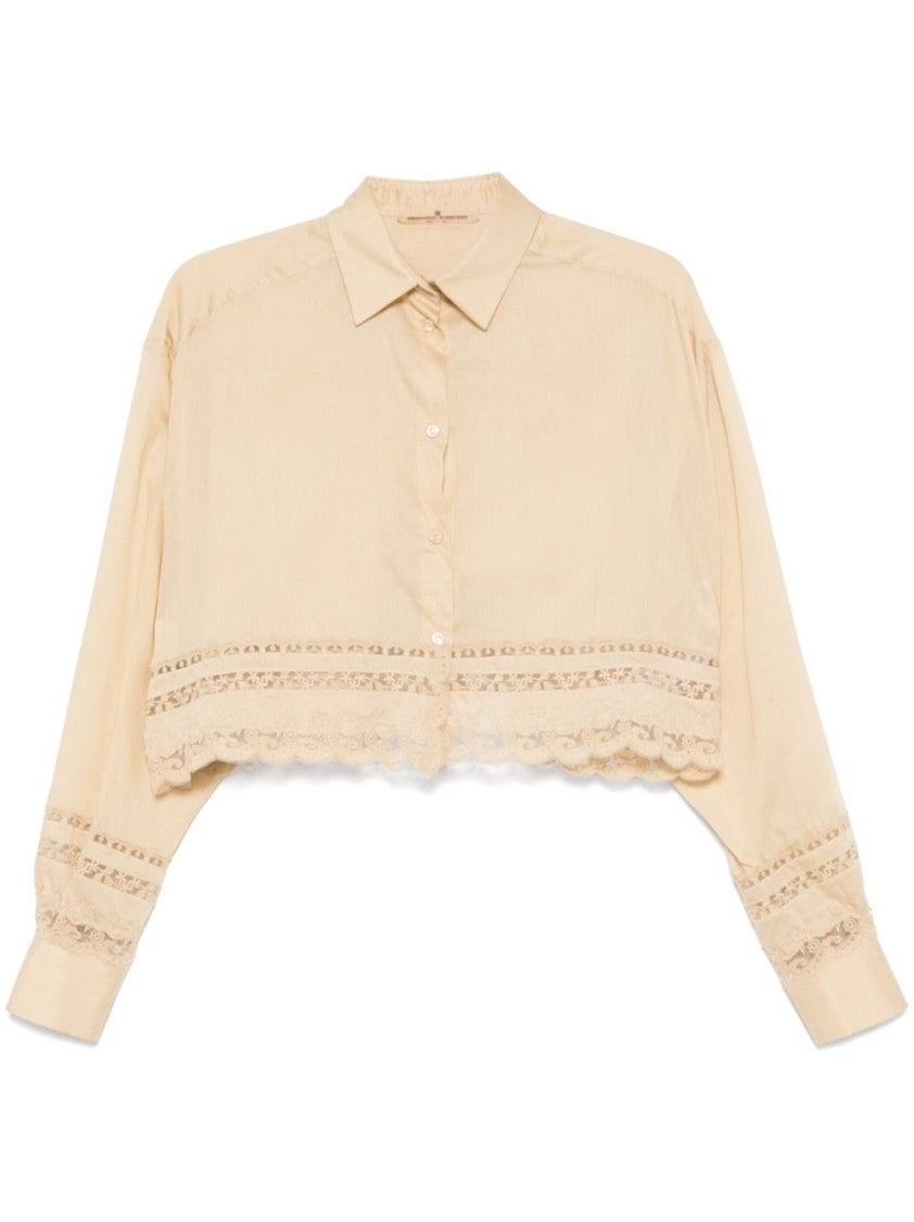 Ermanno Scervino Cropped Shirt With Delicate Lace Trim