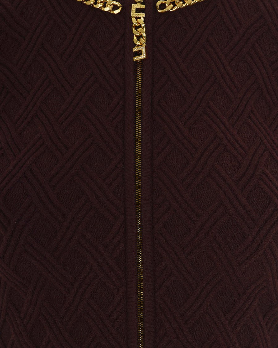 Elisabetta Franchi Diamond Knit Cardigan With Jewel Detail – Bordeaux