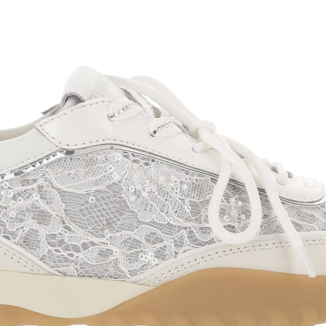 Pinko White Leather Mesh Detailed Low-Top Sneakers