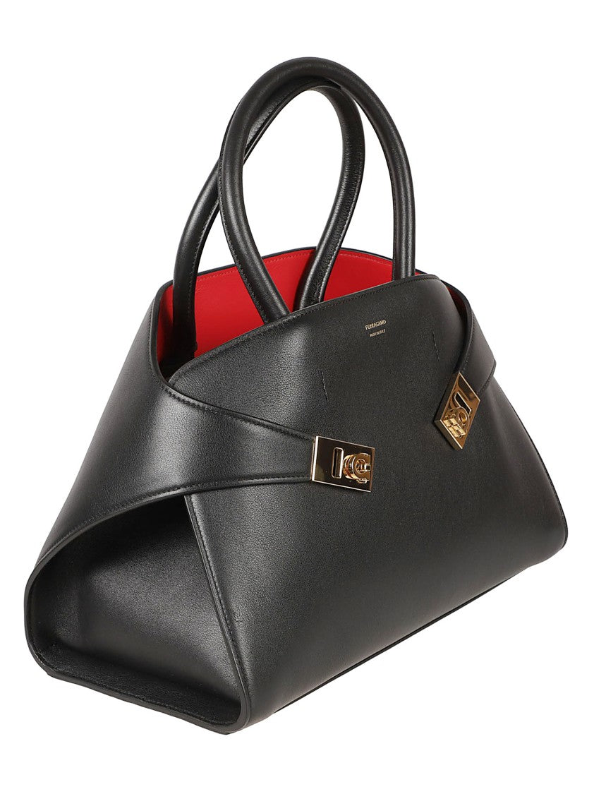 Ferragamo Structured Handbag With Wrap-Around Design And Gold Hardware