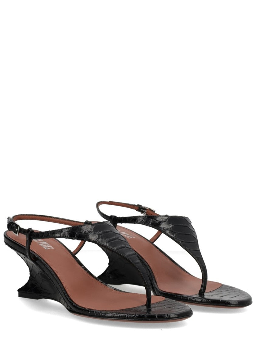 Paris Texas Nina Crocodile-Embossed Wedge Strap Sandals